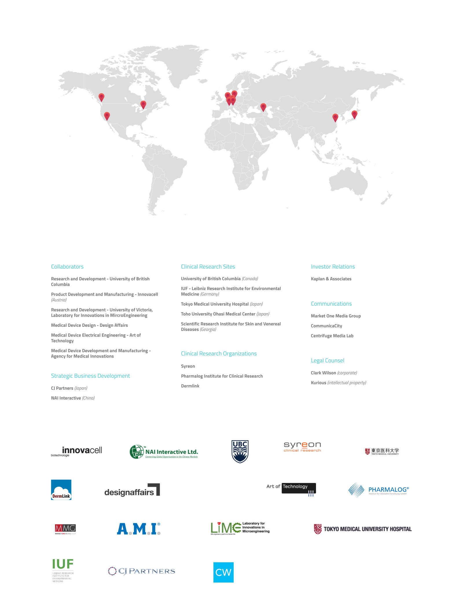 Map of RepliCel's collaborators locations and logos